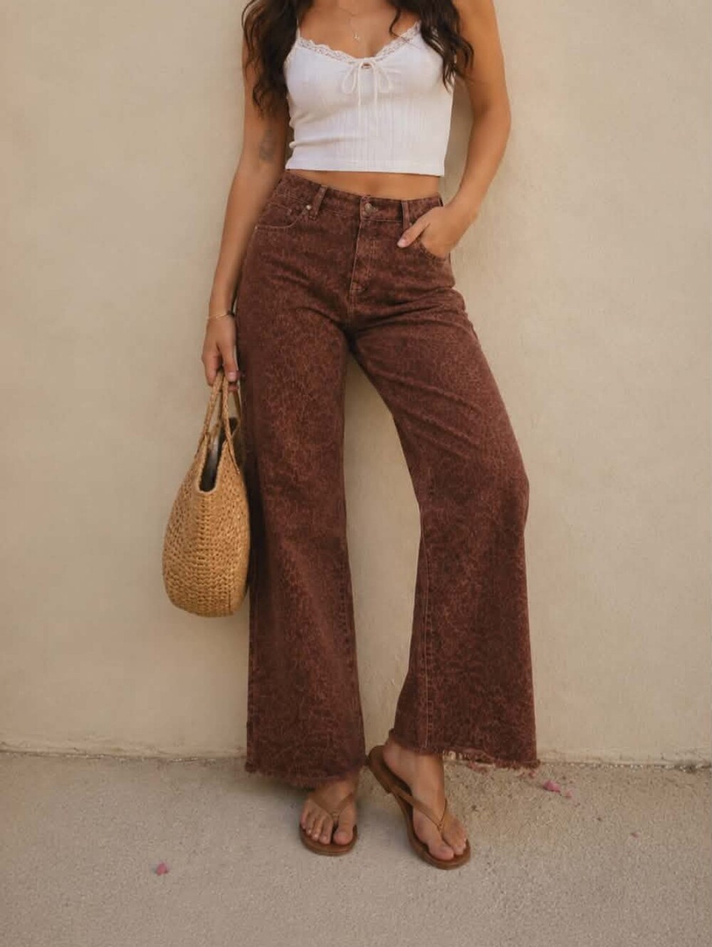 NWT Liverpool Hannah Crop Flare Leopard Print Jeans Raw Hem Brown Animal Print